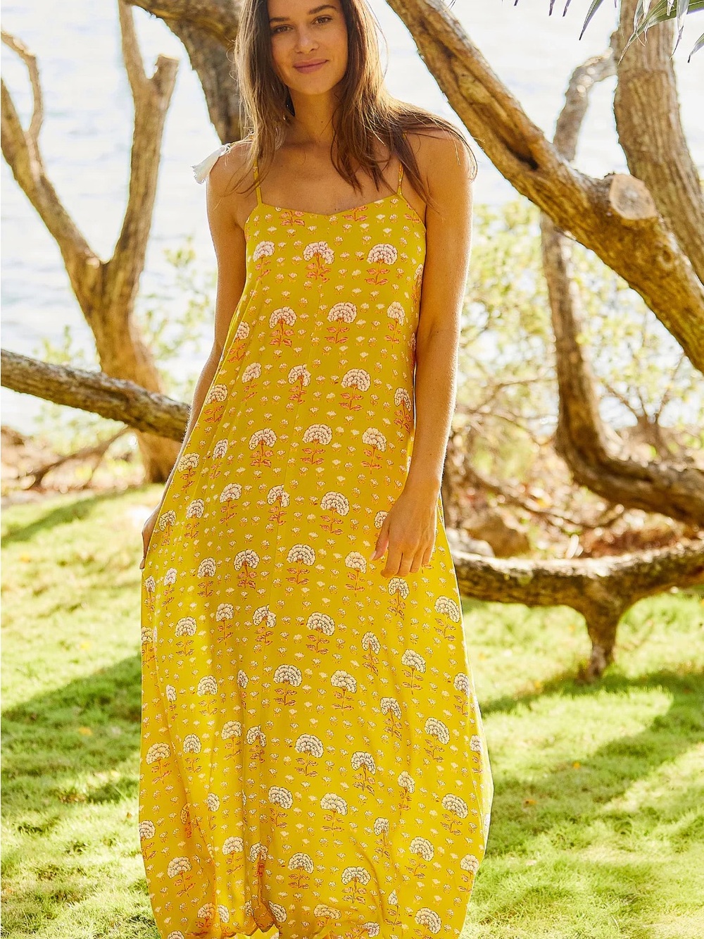 NWT Citrine Lucy Yellow Floral Sundress with Pink and White Blooms size small